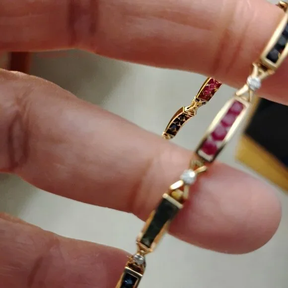 Diamond, Ruby, Emerald, and Sapphire 14K Tennis Bracelet - Picture 4 of 5